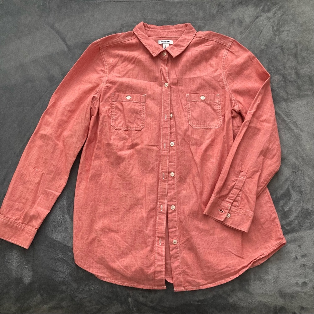 Old Navy, LGG Women’s, long sleeve, orange, button down shirt